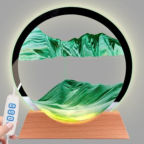 Aoderun Imagen artística de arena en movimiento de 8 pulgadas con base de madera de tronco de color de registro de luz LED, paisaje de arena