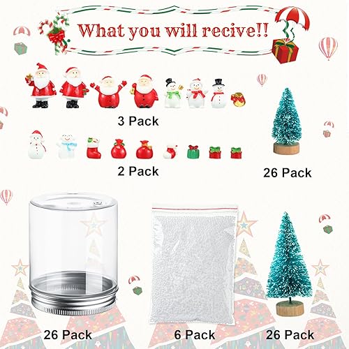 Miniatura 3 de Queekay Paquete de 26 globos de nieve transparentes, incluye frascos de plástico, recipientes de resina, Navidad, Papá Noel, muñeco de nieve,