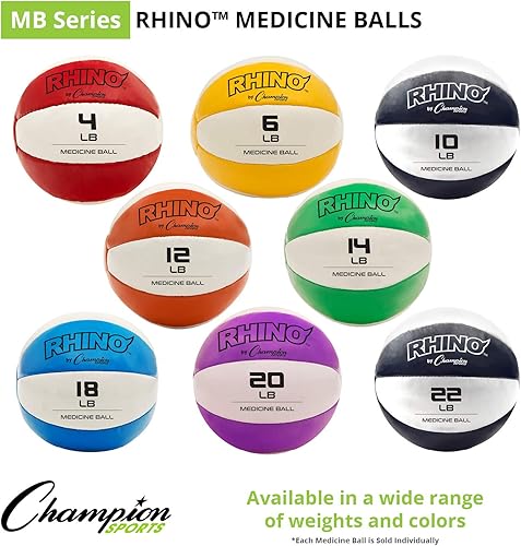 Miniatura 3 de Champion Sports Medicine Balls - Pelotas para ejercicios, 8 tamaños, cuero con agarre antideslizante, pesada, multiuso (para entrenamiento de peso,