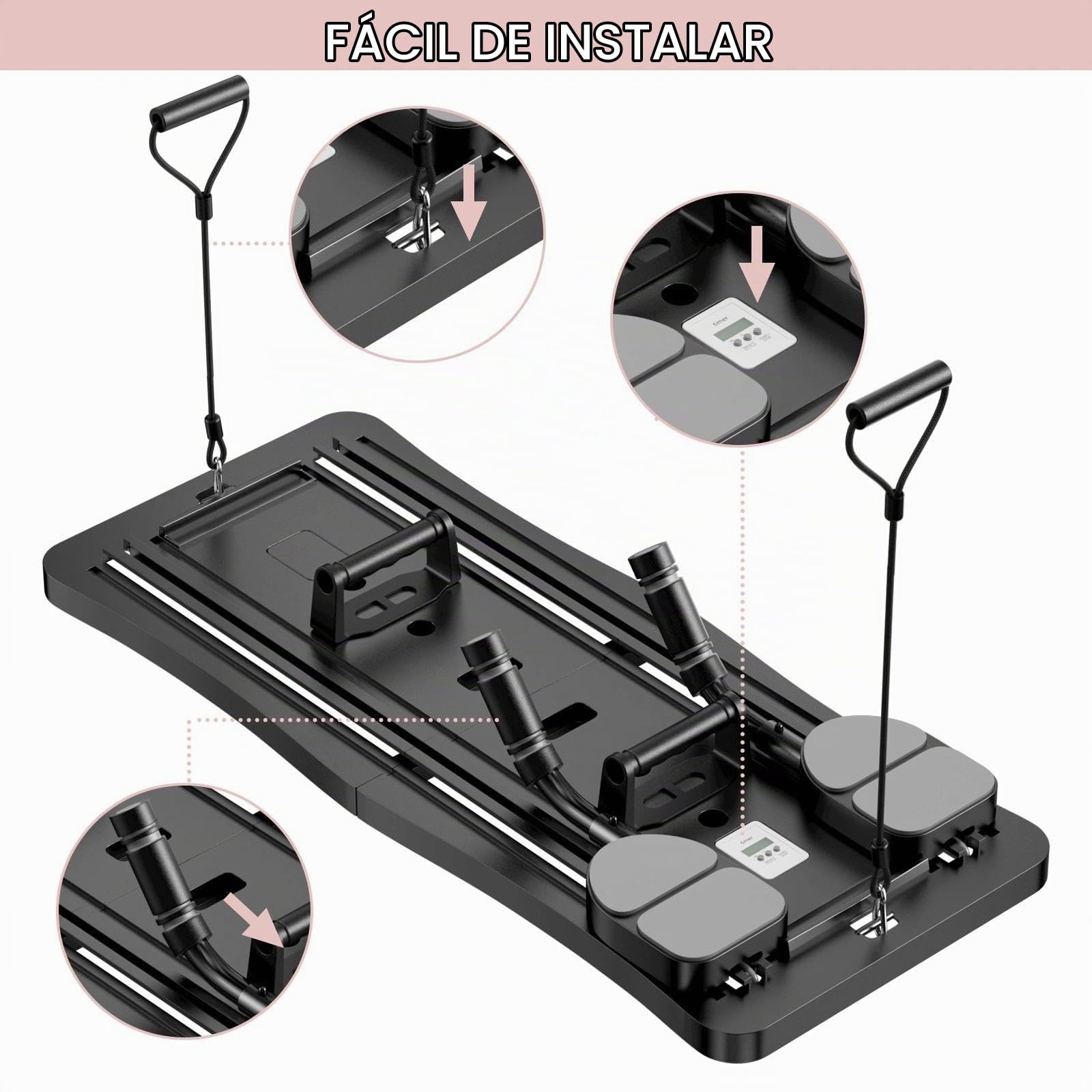 Fousenuk Maquina Pilates para Casa con Temporizador, Reformer Pilates Maquina, Maquina Pilates, Tabla Pilates Multifuncional, Tabla de Pilates Plegable para Entrenamientos de Cuerpo Completo(Negro)