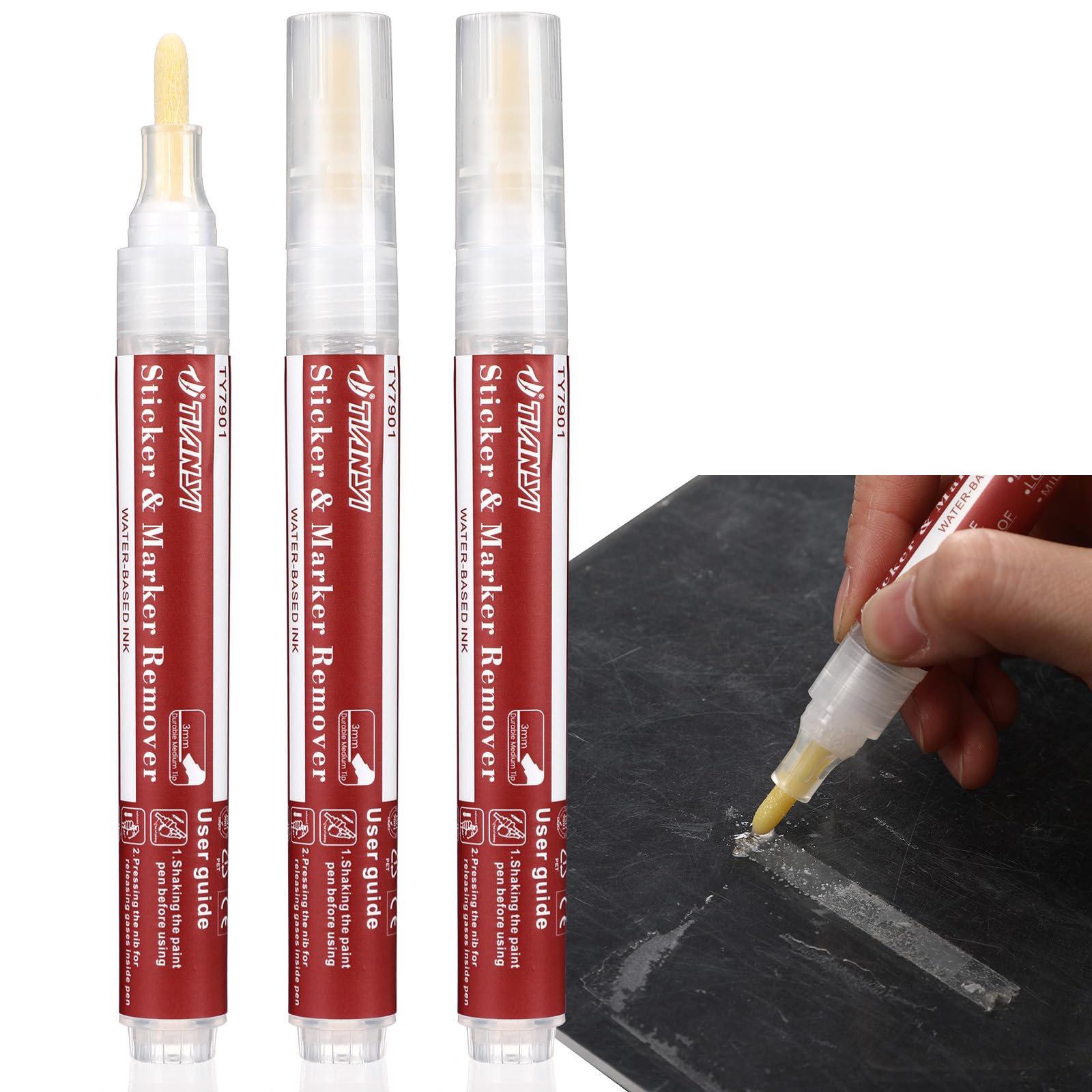 Marspark 3 Pcs Adhesive Remover Pens for Sticky Residues Multi-Surface Sticker Removal Marker Remover for Furniture Tile Floor Glue Tape Decal Label Sticker
