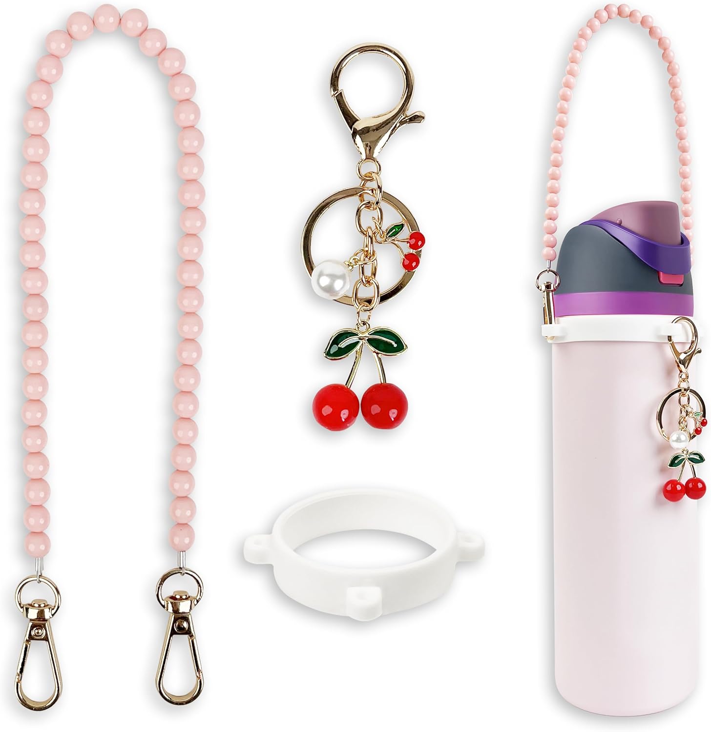 Handle Strap and Cherry Charm Set for Owala Water Bottle 24 oz, 32 oz, 40 oz, Owala Kids, Owala Coffee Tumbler, Owala FreeSip – Includes Handle Strap, for Owala Accessories & Stanley Cup Accessories