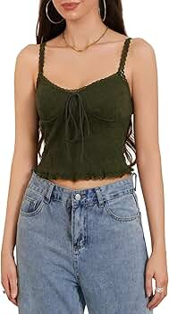 Womens Y2k Lace Cami Tank Top Sexy Spaghetti Strap Crop