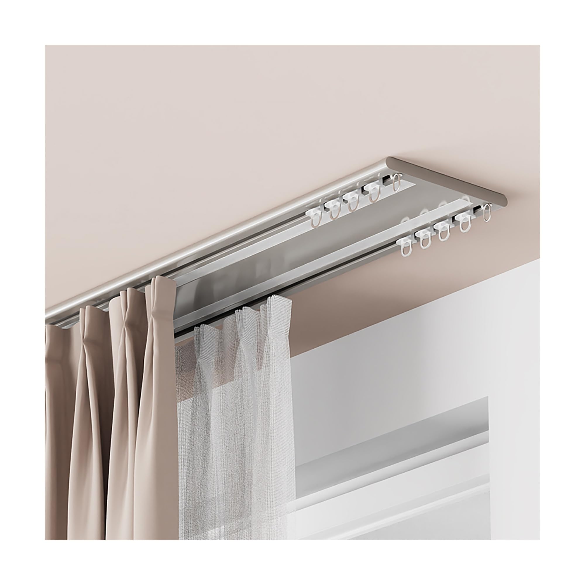 Rail de rideau double silencieux pour rideaux occultants