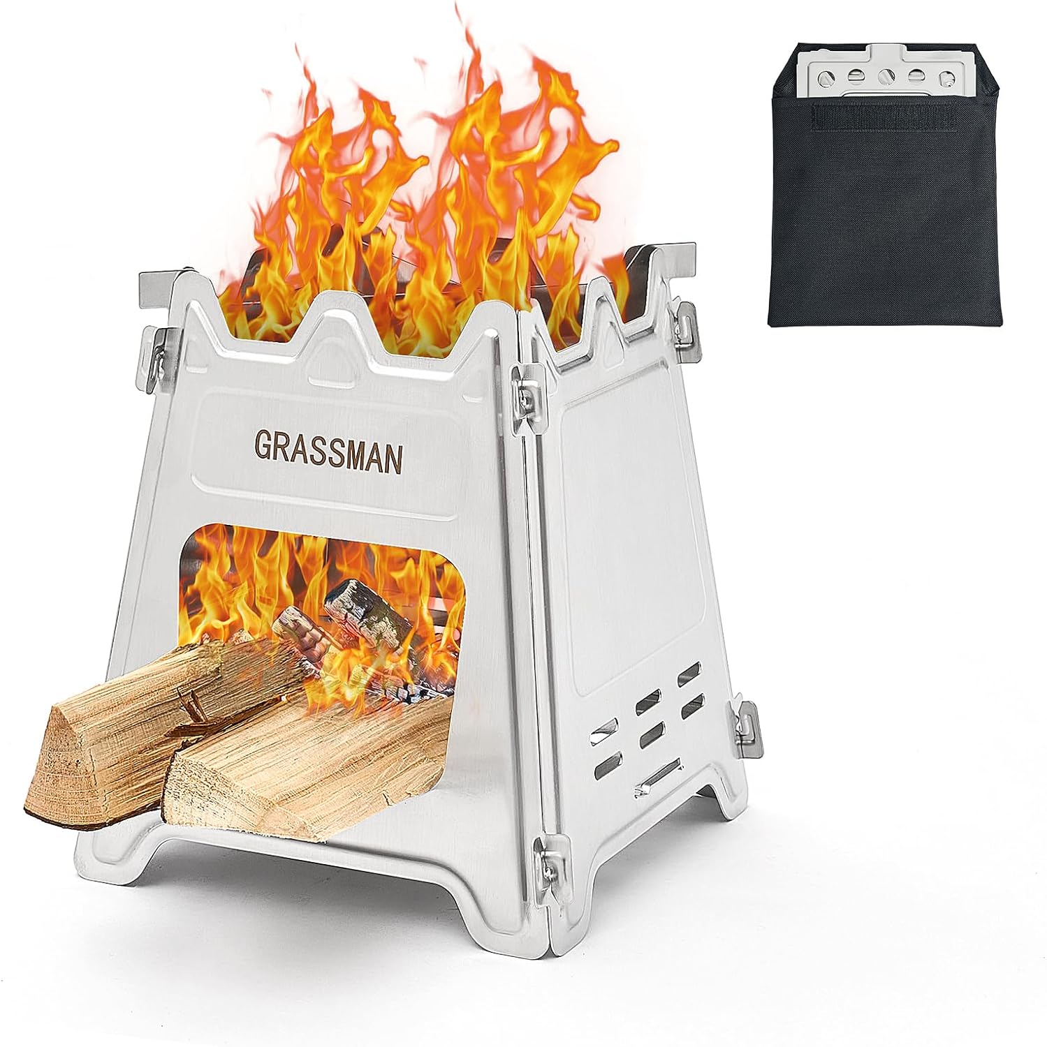 Camping Wood Stove Lightweight Stainless Steel Portable Stove Folding Wood Burning Stove for Outdoor Hiking Camping Picnic Traveling