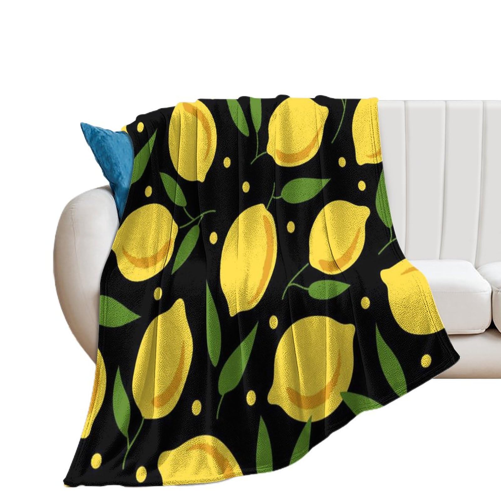 Couverture flanelle chat citron et fleurs de cerisier douce