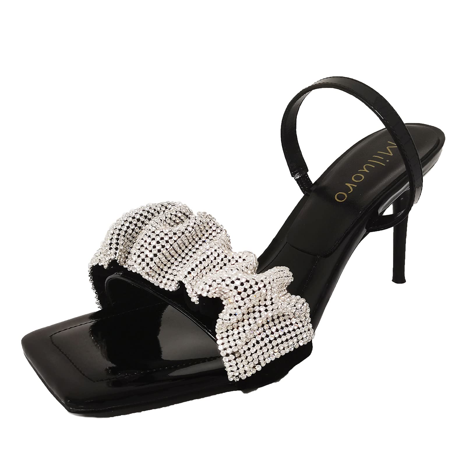 Miluoro Women's Rhinestone Squared Open Toe Stiletto Heel Sandals