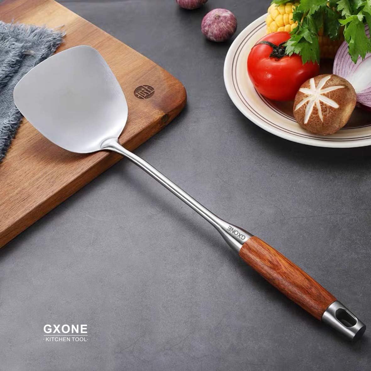 Chinese Wok Spatula, 304 Stainless Steel Spatula with Heat Resistant Wooden Handle Wok Utensils,Silver/15.7Inch - Image 5