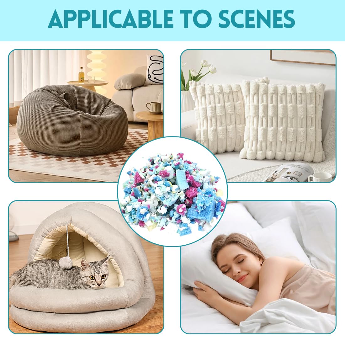 RANJIMA Memory Foam-Füllung für Sitzsäcke, Schaumstofffüllung Schaumstoff Flocken für Bean Bags Kissenfüllung Teddyfüllung Sitzsackfüller Kissen Stuhl Hundebett Schaumstoffflocken Nachfüllung 2,3kg
