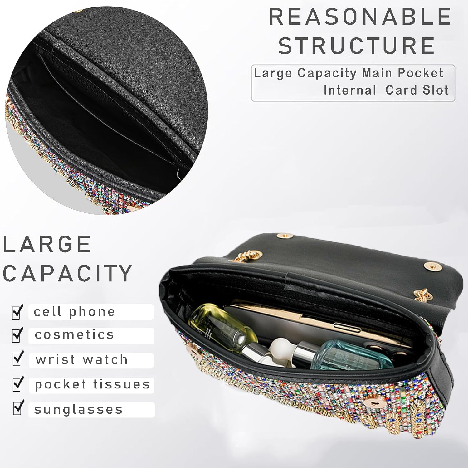 Women's Evening Handbags Rhinestone Purse Crystal Evening Clutch for Women Formal - Image 6