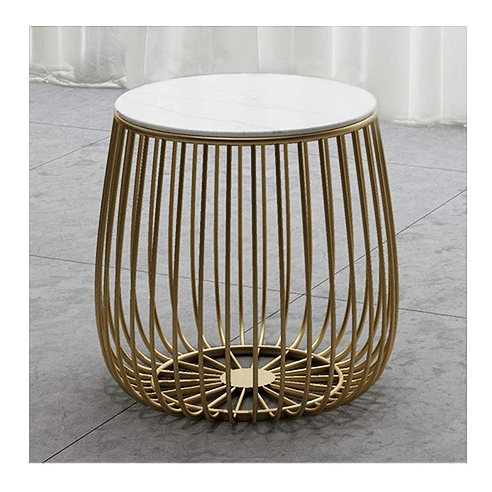 Lot de 2 tables basses rondes style nordique en marbre doré pour salon contemporain