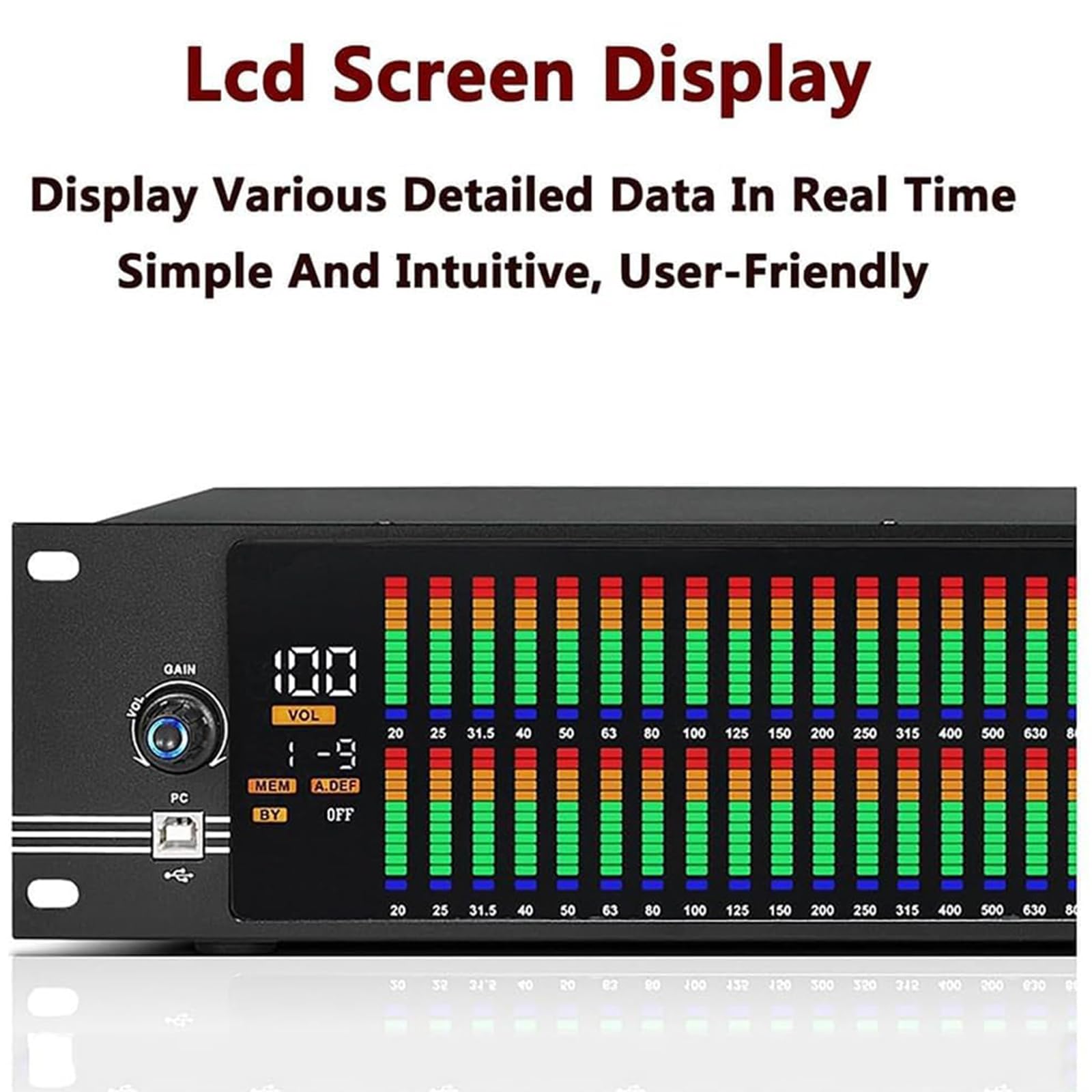 Ecualizador gráfico digital de 31 bandas: ecualizador de audio estéreo con pantalla de espectro LED, chip de procesamiento DSP, reducción de ruido y 10 efectos preestablecidos para estudio de