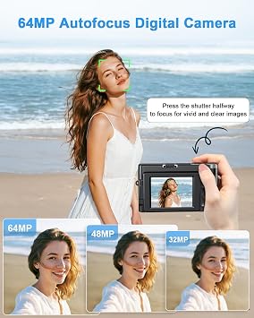 4K 64MP WiFi Digital Camera 180° Flip Screen Selfie Camera with 32GB Card