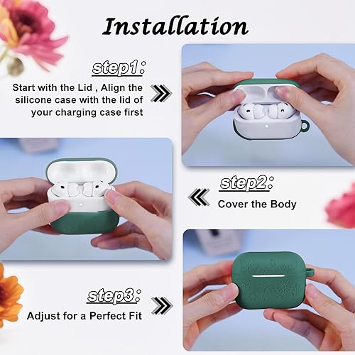 Miniatura 4 de MATEPROX Diseño floral compatible con Pro 3 funda con llaverocorrea de mano, Pro 3 generación 2025 cubierta protectora de silicona para auriculares