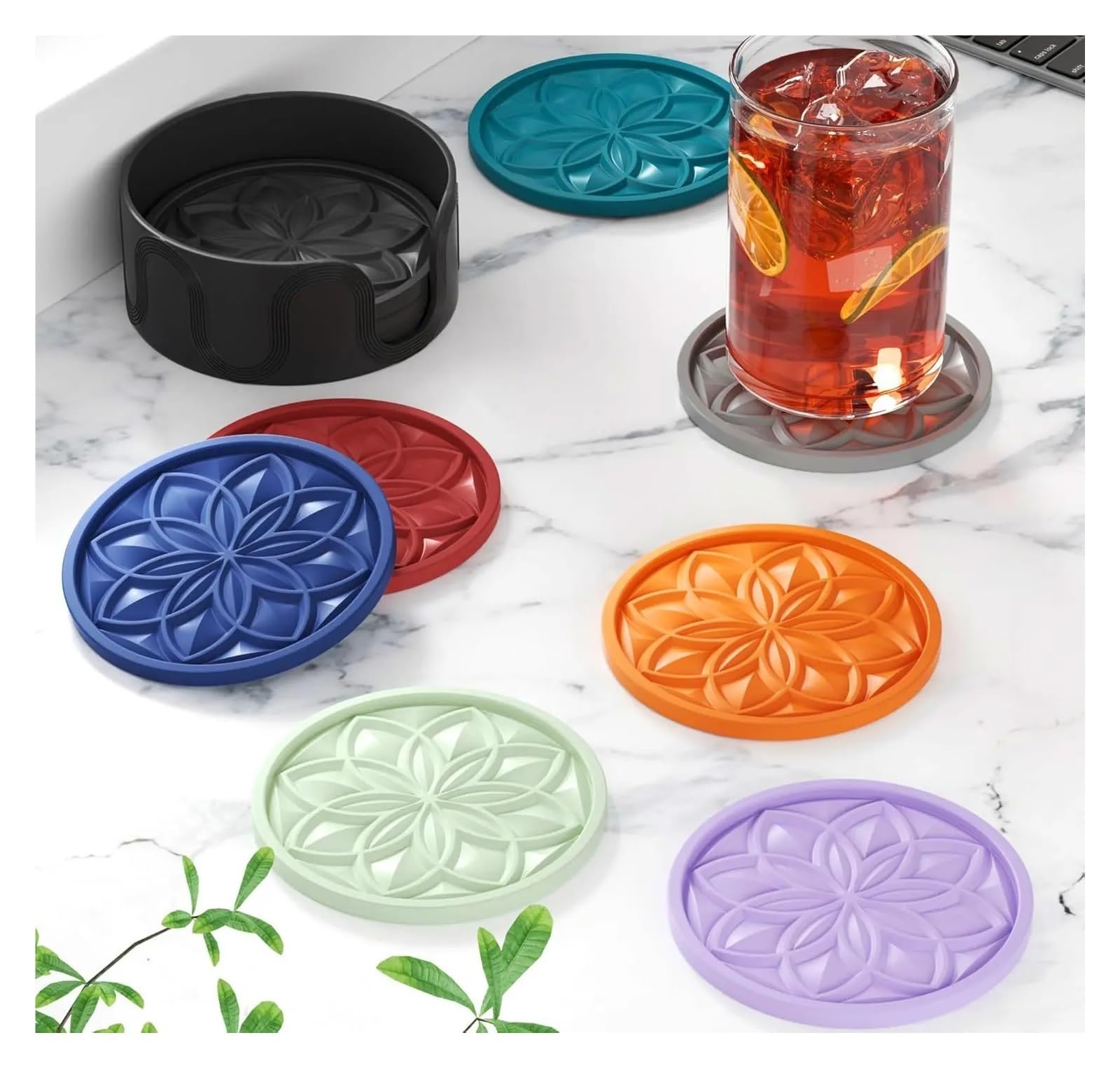 Sottobicchieri Auto Silicone Set sottobicchieri in silicone con supporto - Confezione da 6 sottobicchieri for bevande for tavolino, bar, scrivania - Regalo for la protezione del tavolo