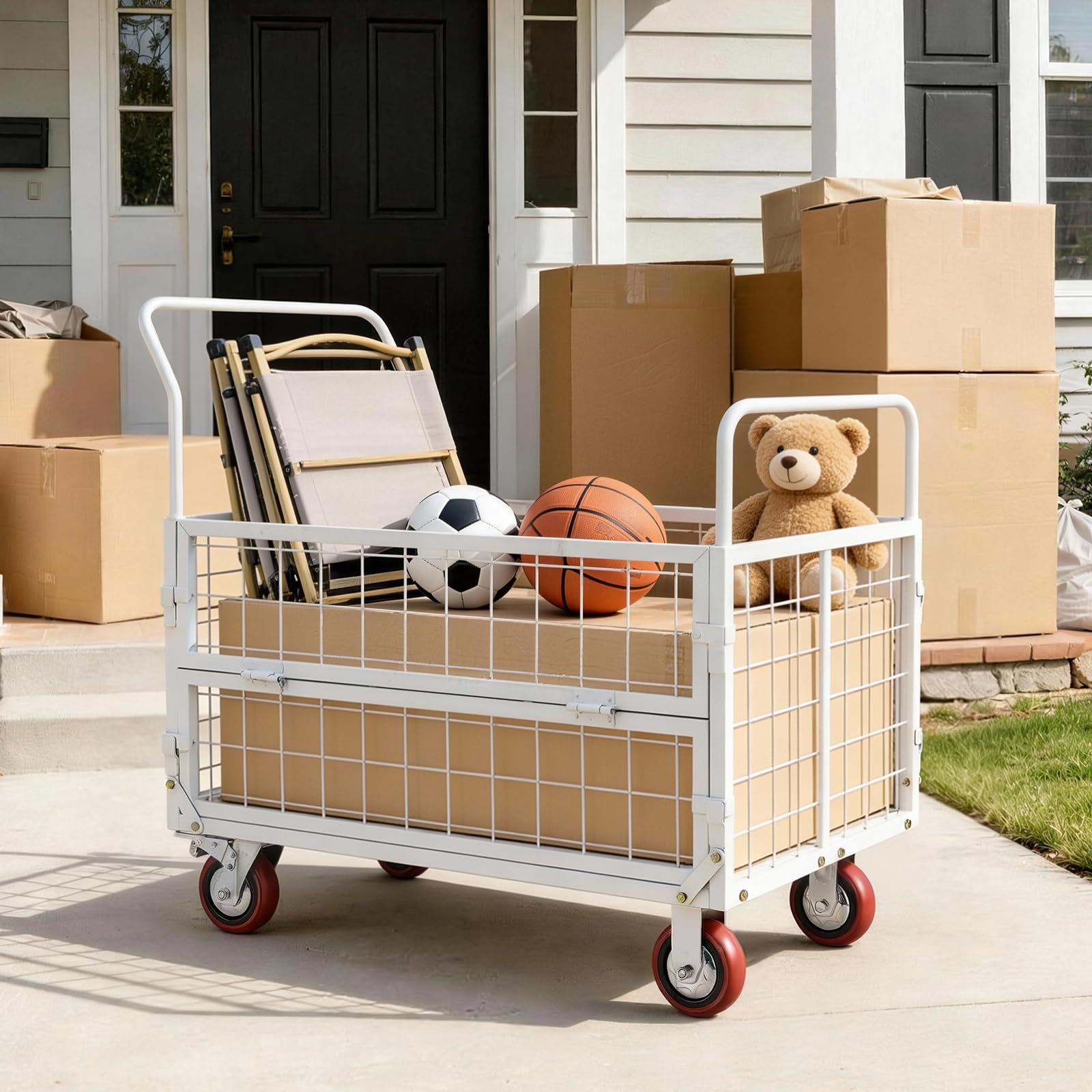 VEVOR Carrello a Piattaforma Cesto con Gabbia, Capacità Carico max. 907,18 kg, Carrello a Pianale Contenitore a Griglia per Trasporto Merci Pacchi Logistica Lavanderia, 1130 x 675 x 1070 mm