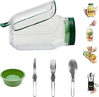 Salad Mason Jar with Dressing Cup Side Opening, Meal Prep Salad Lunch Storage Pod Bowl Containers with Lids