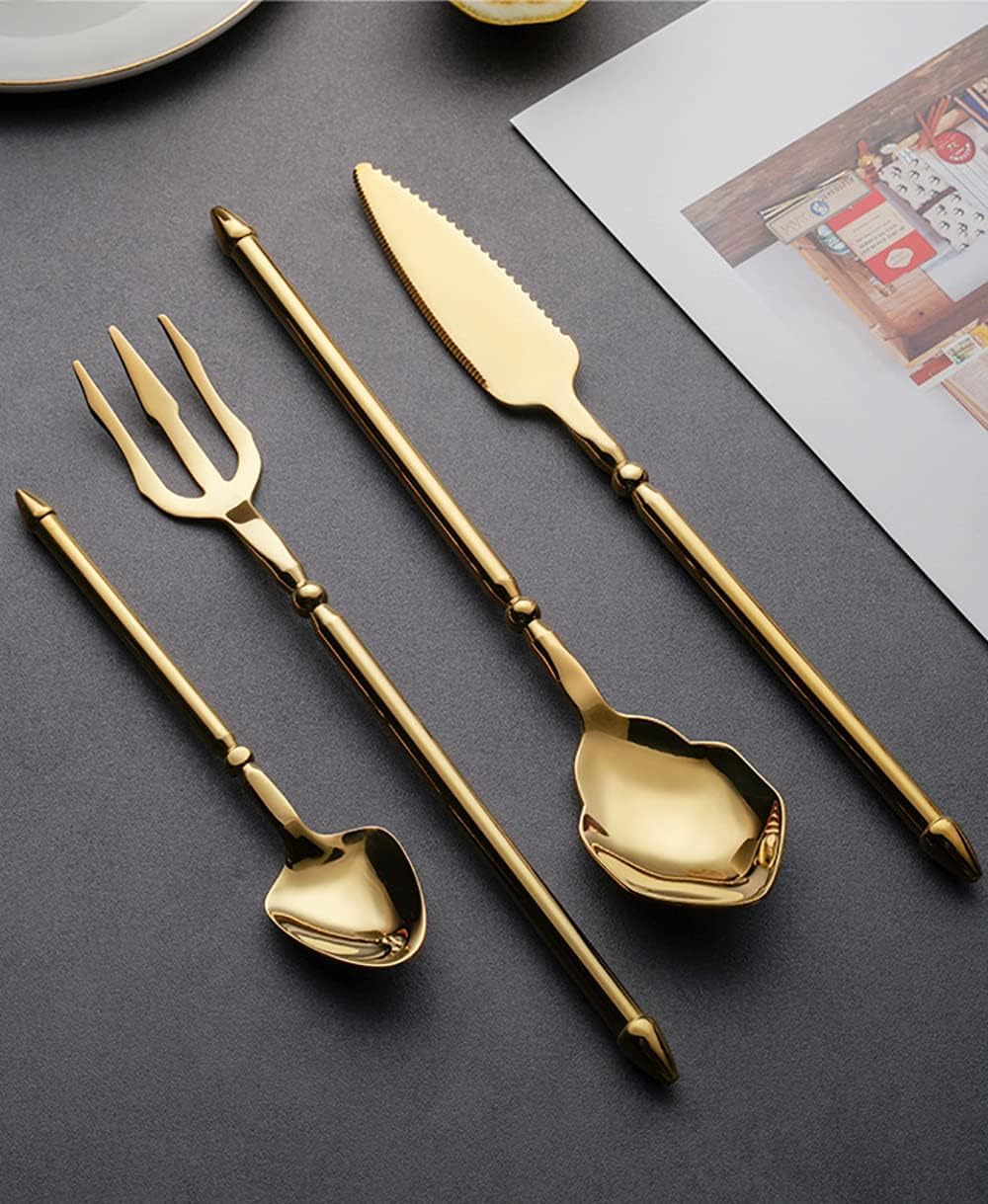 Ce Service de Couverts dorés pour 10 Personnes, en Acier Inoxydable 18/10 Durable, est Un Ensemble de 40 pièces au Style Moderne et créatif, idéal pour la Maison, la Cuisine, Les Mariages et