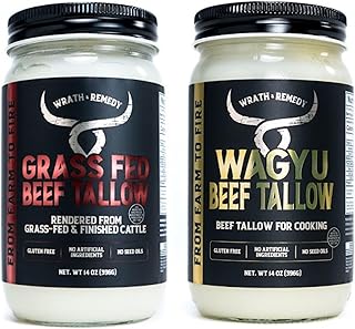 Wagyu & Grass-Fed Beef Tallow for Cooking (14 oz - Pack of 2) — US-Made, 100% Pure Cooking Tallow, Rich Flavor — Beef Tallow for Frying, Searing, Baking (S.P ~400°F) — Keto, Paleo, Carnivore Friendly