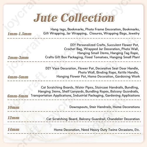 Miniatura 4 de joycraft Cuerda de yute de 0.236 in, cuerda de yute fuerte y resistente, cuerda de yute marrón para decoración de obras de arte, jardinería,