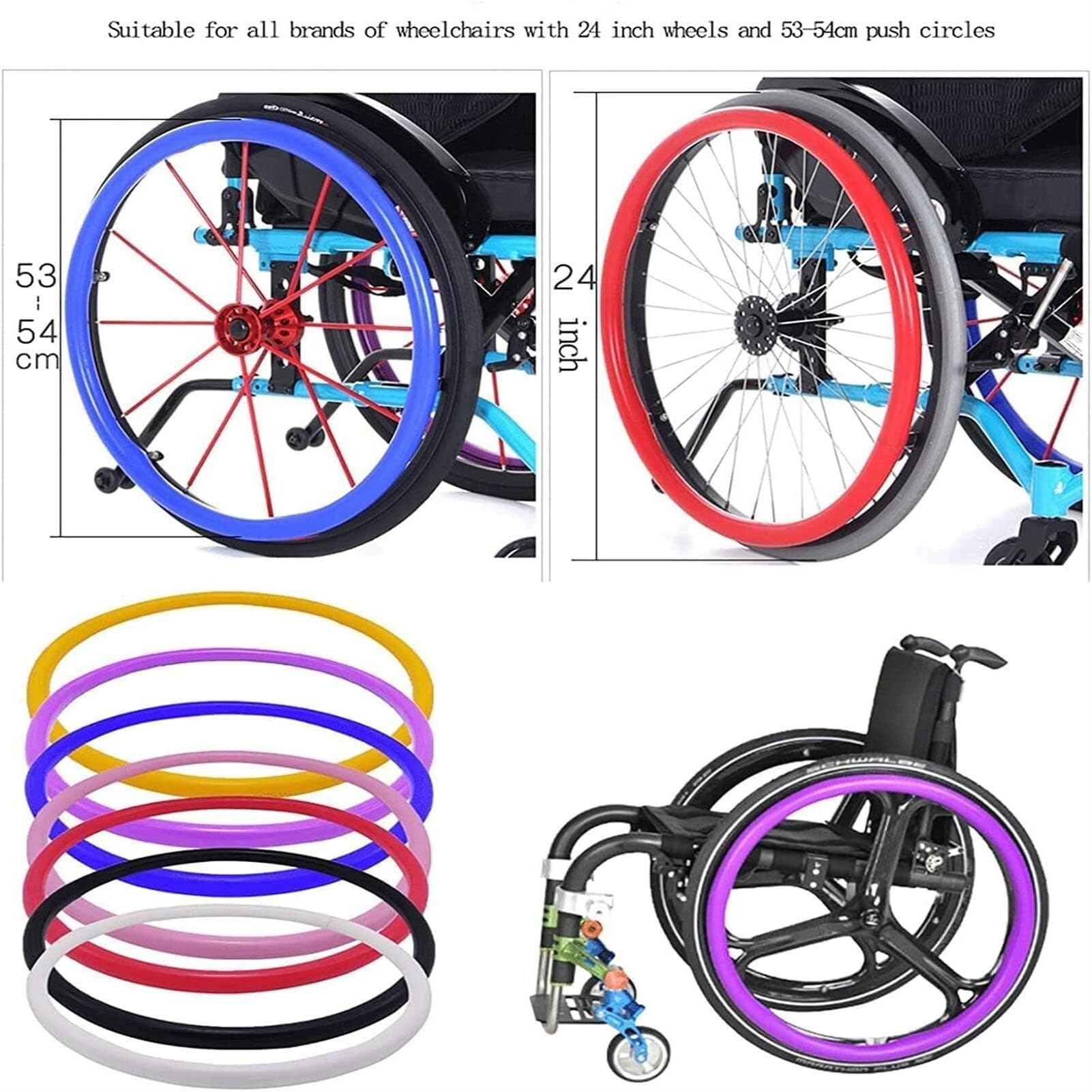 24-calowe pokrowce na koła oporowe na wózki inwalidzkie, pokrowce na wózki inwalidzkie Push Grips, antypoślizgowa i odporna na zużycie osłona do pchania ręcznego (zielony, 24