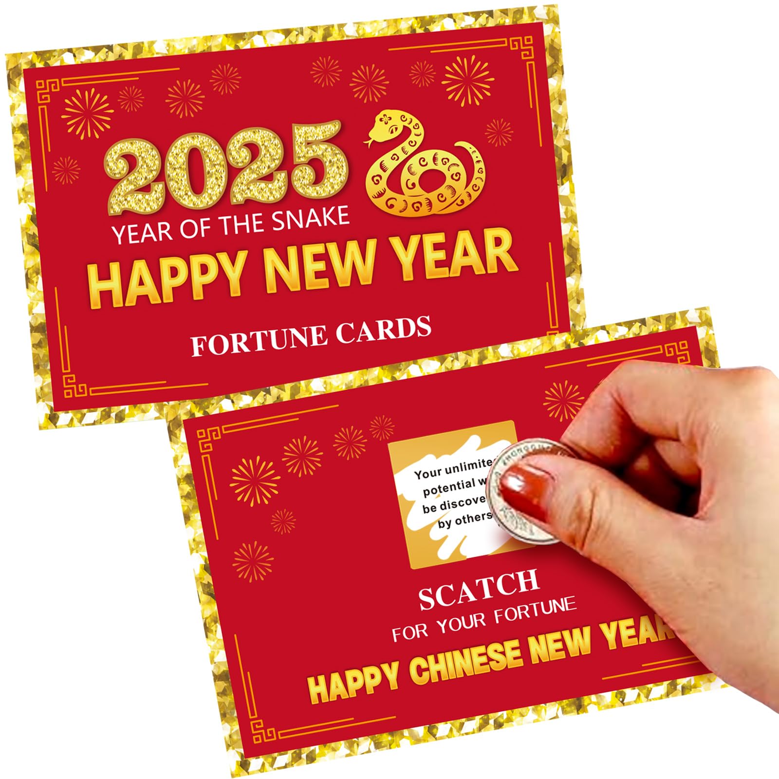 Ellzk 30 Count Chinese New Year 2025 Scratch Off Fortune Party Game Cards - Snake Decorations & Favors for Lunar New Year's Celebration Office Party