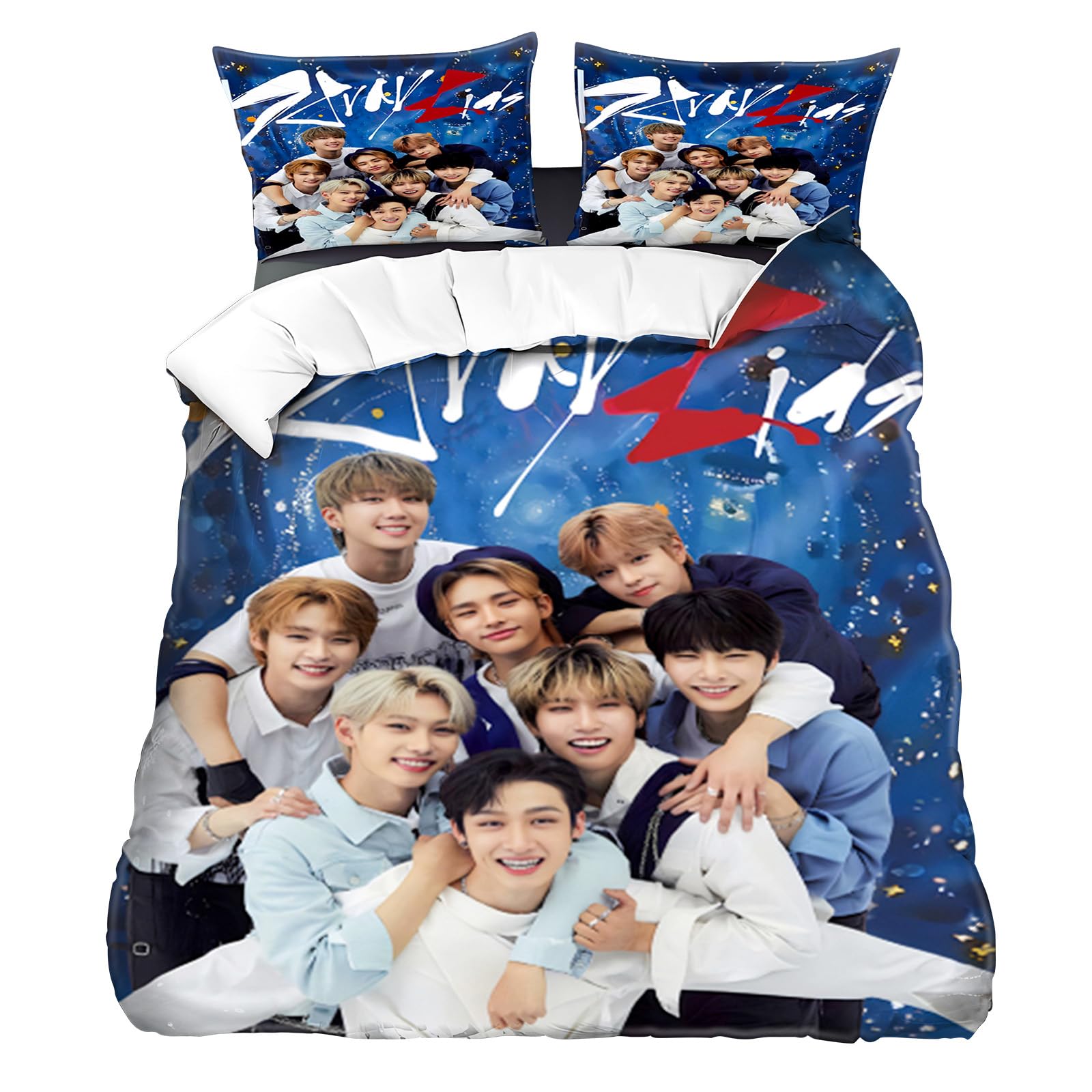 Set Biancheria Da Letto Stay Kids, Set Copripiumino Stay Kids 135 x 200 cm, Federa Cuscino 75 x 50 cm 2 Pezzi, per Fan del Gruppo Musicale Maschile Coreano