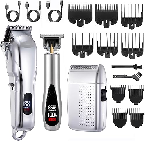 Miniatura 6 de Roziapro Juego de cortapelos profesional 3 en 1, recortadora T-Shaper y afeitadora de papel de aluminio, recortadora de barba recargable, kit de