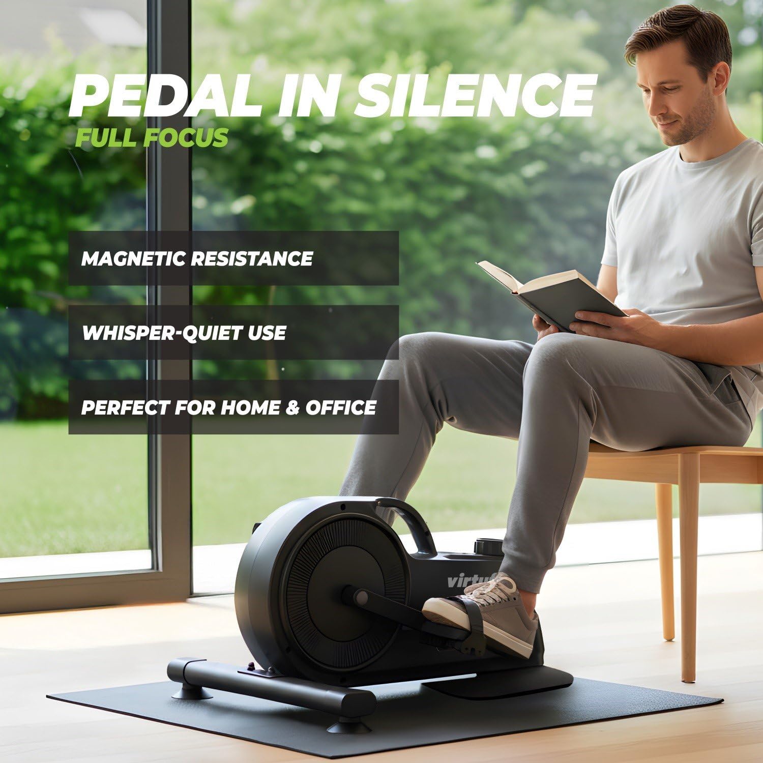 VirtuFit MB400 trenażer pedałów – magnetyczny trener ruchu ramion i nóg – 8 poziomów oporu – kompaktowy i stabilny – wyświetlacz LCD – koło zamachowe 2,5 kg – rehabilitacja i senior – trener