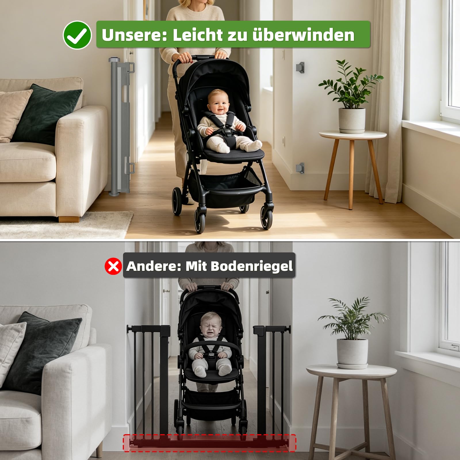 Dioxide Treppenschutzgitter Ausziehbar 0-150 cm für Babys Kinder Hunde Grau