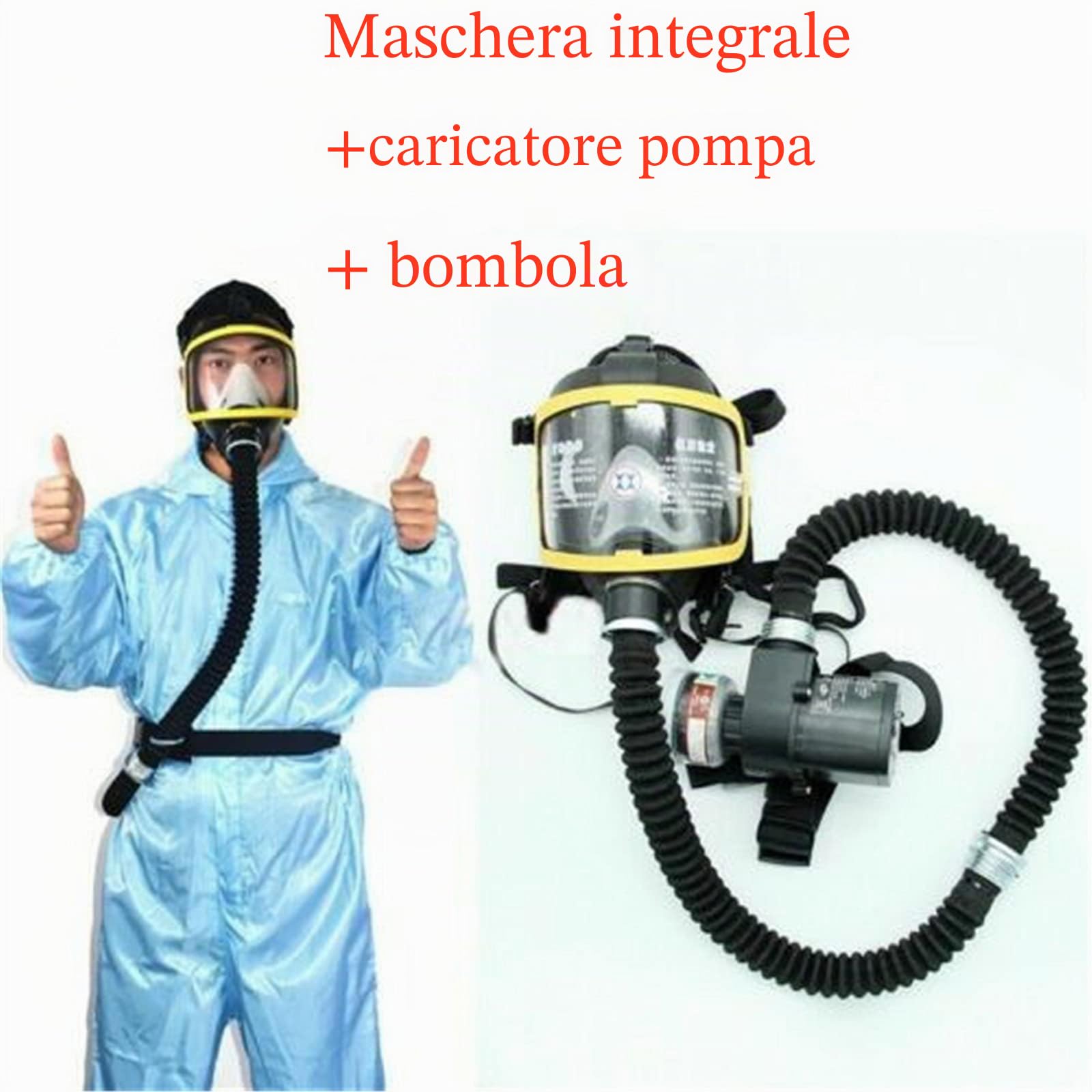 Sistema di respirazione con maschera antigas a pieno facciale alimentato a flusso d'aria costante elettrico Dispositivo di sicurezza sul posto di lavoro con maschera protettiva per respiratore