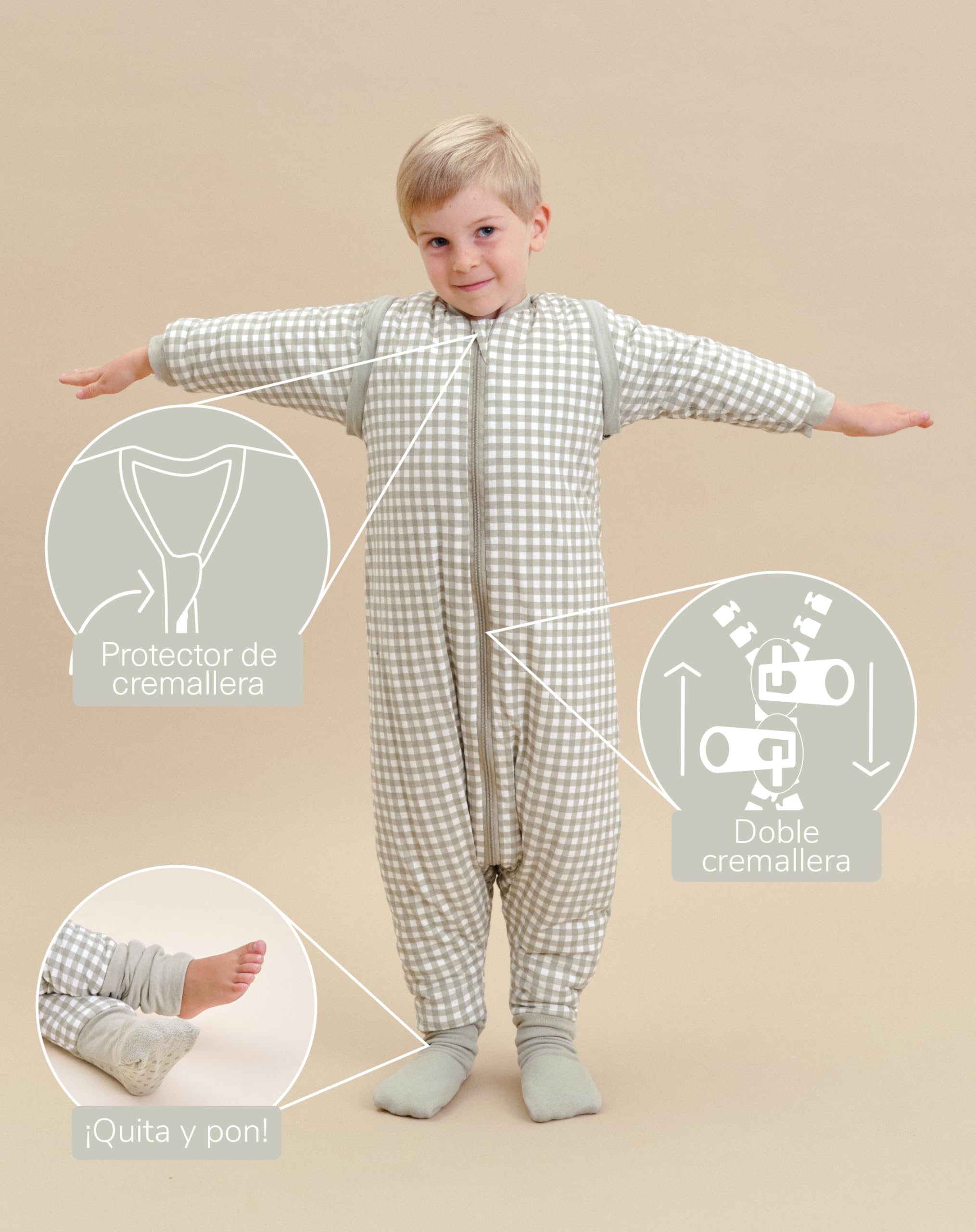 molis&co. Pijama Manta con Mangas Desmontables, Calcetines Antideslizantes, TOG 2.5 Estampado Mint Tea, Algodón 100%, Oeko-Tex 100 Certificado, 2 años — view 3