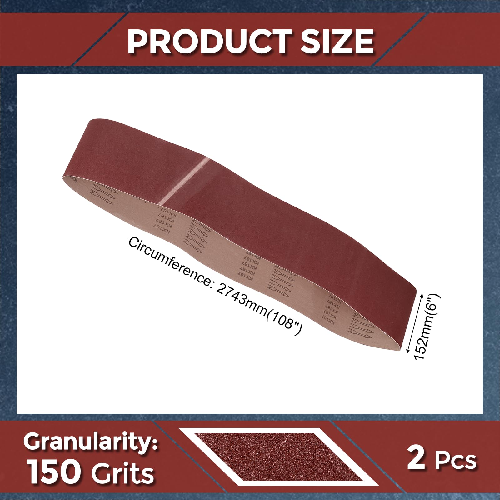 Kozelo 2 Pack Sanding Belts 152mm x 2743mm 150 Grit Aluminum Oxide Abrasive Belt Sander Paper for Belt Sander Metal Grinding Wood Working Weld Rust Removal - Image 2