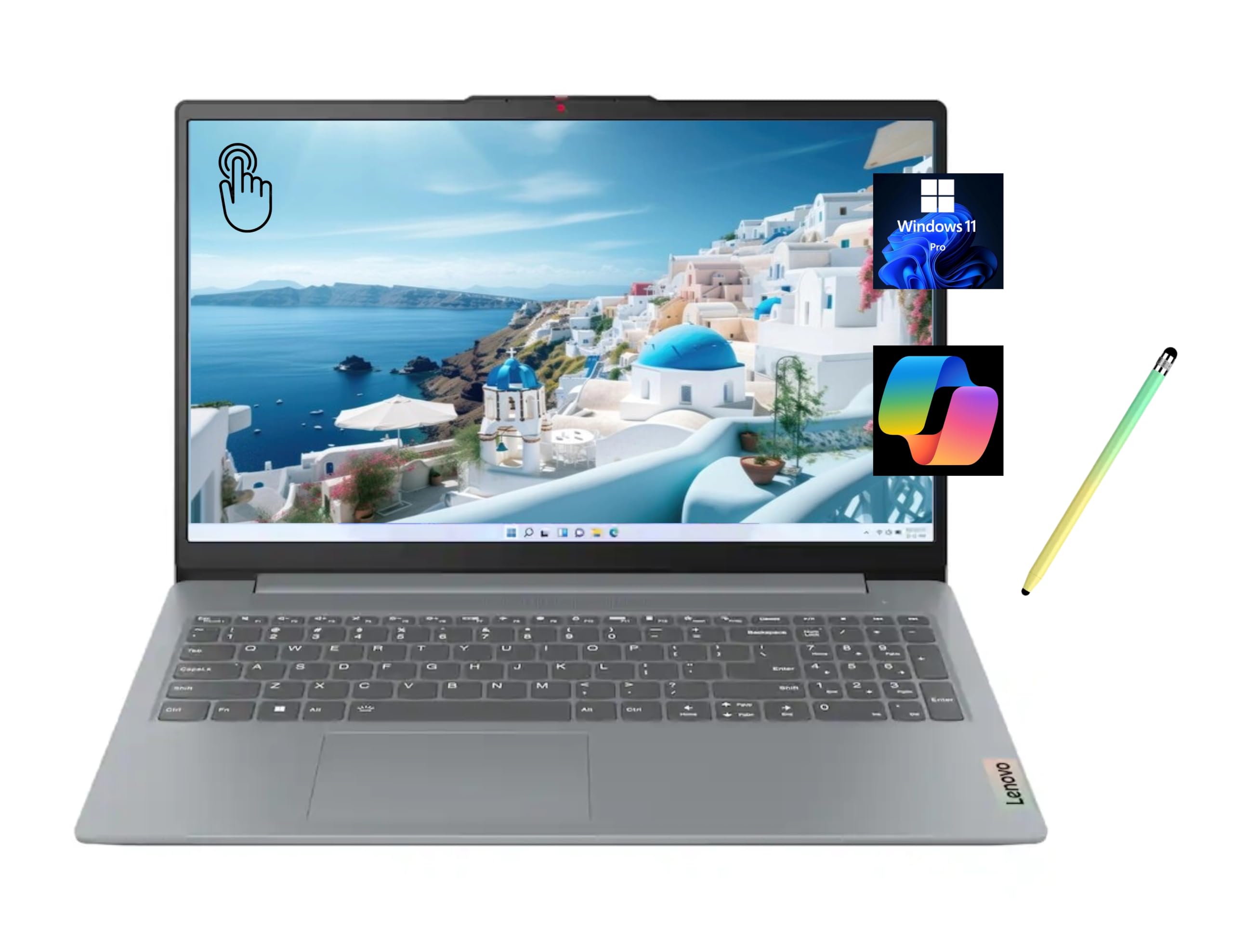 lenovo ideapad slim 3 15.6" fhd touchscreen laptop, amd ryzen 7 5825u, 16gb ram, 256gb ssd, amd radeon, windows 11 pro, arctic grey with stylus