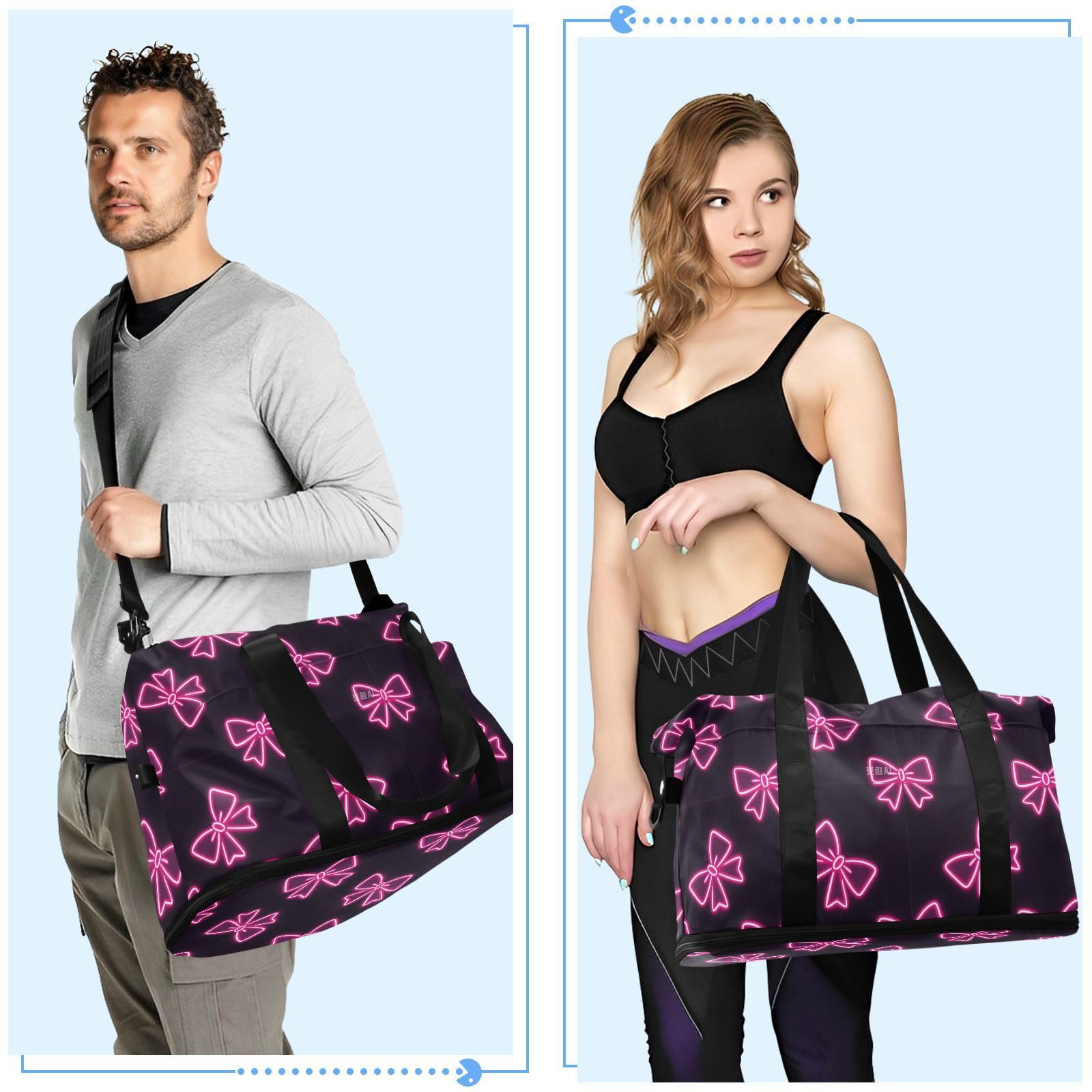 Bolso de mano y equipaje fluorescente rosa neón con bolsillo húmedo con correa ajustable, bolsa de entrenamiento deportivo para viajes, multifuncional, para hombres y mujeres