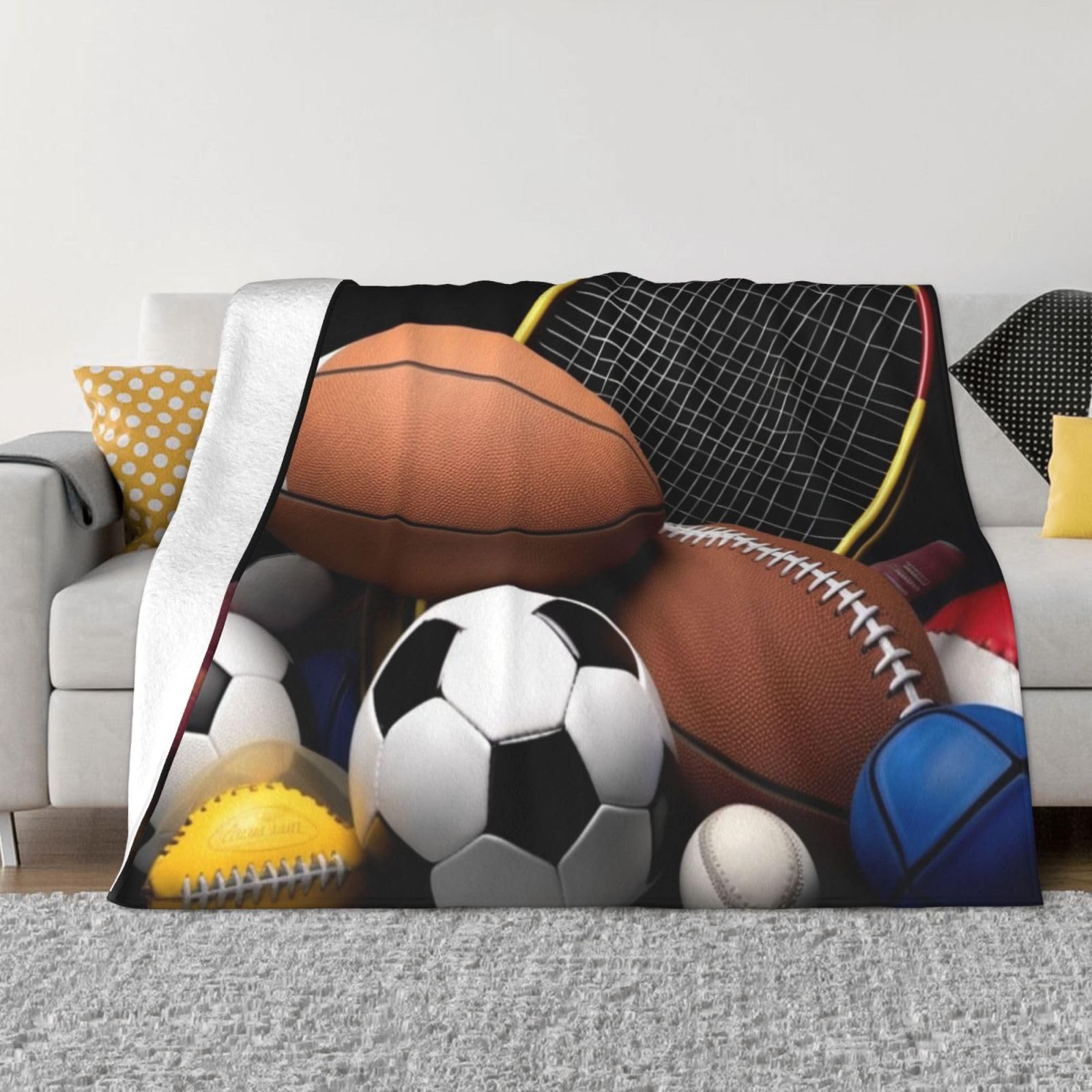 KLOPH Sports Themed Throw Blanket 50"x40" Flannel Fluffy Warm Blanket for Couch, Reversible Plush Blankets for Bed, Comfy Fuzzy Blanket for Sofa, Plush Lightweight-Blankets for All Season