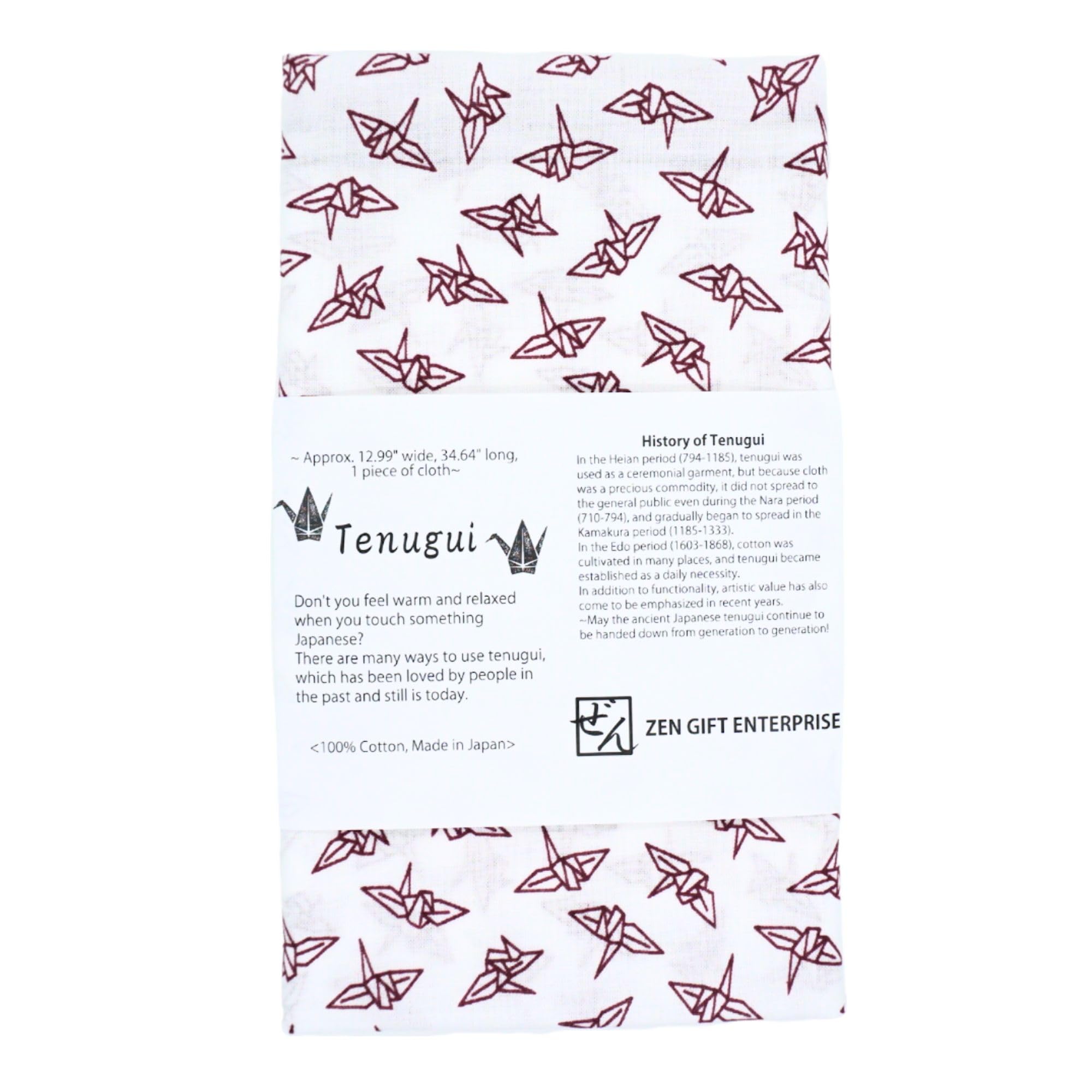 ZEN GIFT ENTERPRISE Tenugui Traditional Towel Made in Japan Fray Prevention 100% Cotton Eco Friendly Kitchen Towel Gift Wrapping Orizuru Crane Pattern