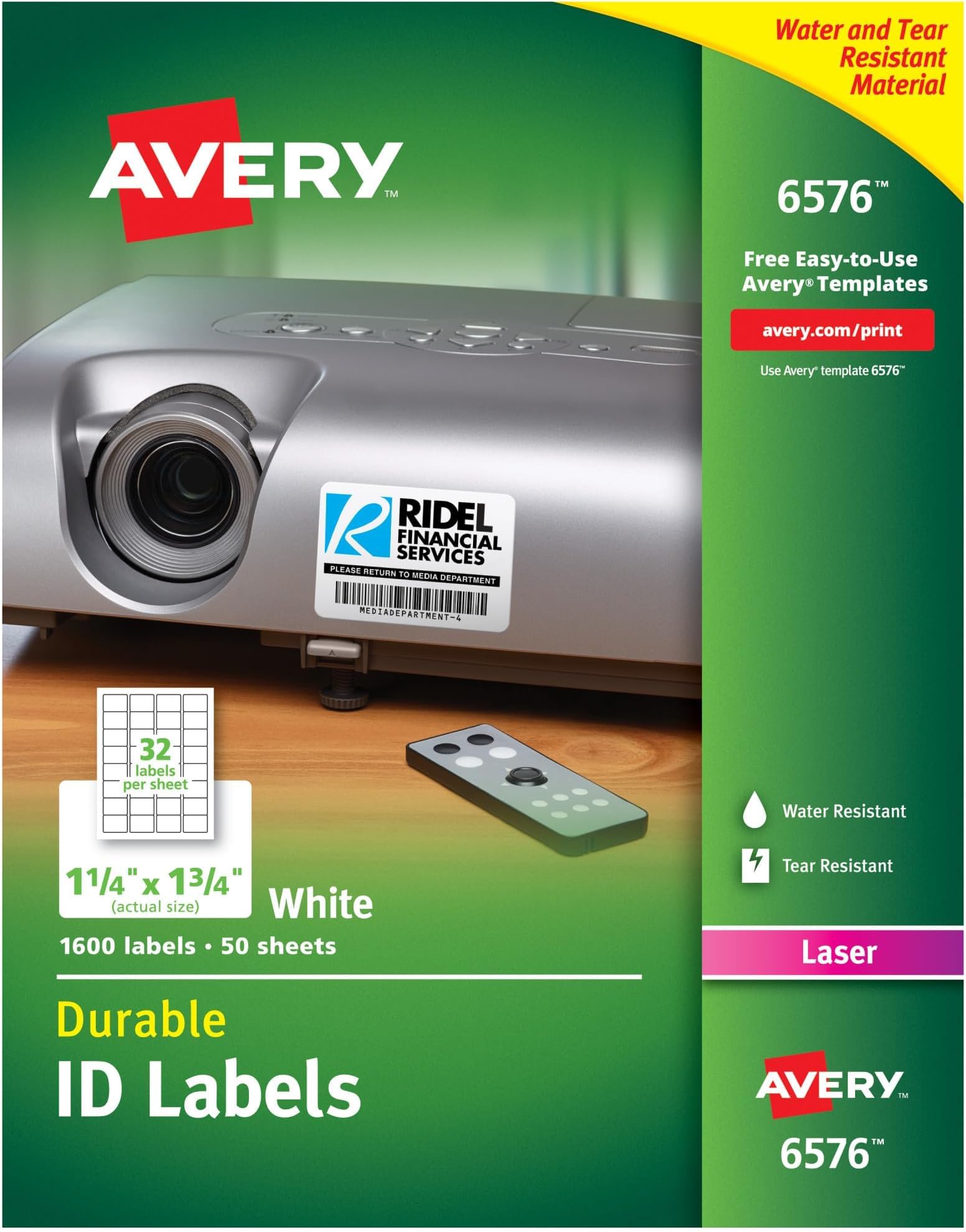 Avery Durable White Cover up ID Labels for Laser Printers, 1.25" x 1.75", (6576), 1600 Count (Pack of 5)