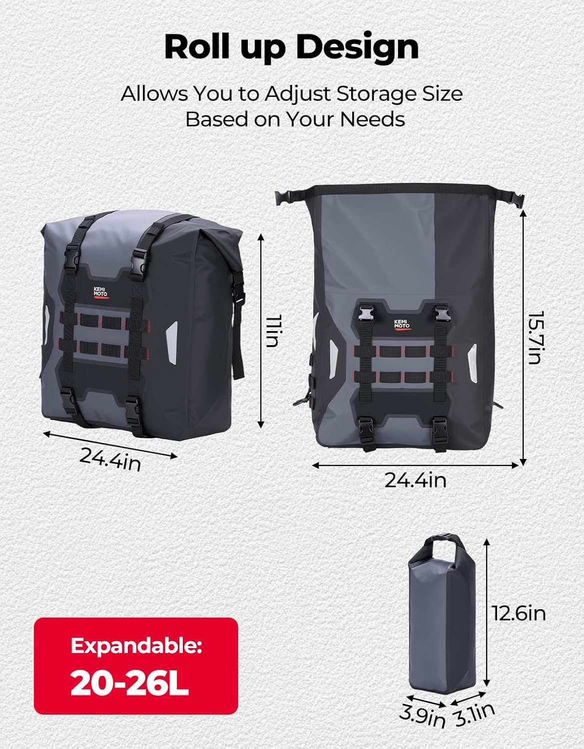 KEMIMOTO PVC Waterproof Motorcycle Saddlebags with Bottle Holders 52L(26Lx2) Adventure Sport Bike Luggage Bag Saddle Bags Side Bags for Motorbike Travel Detachable Motorcycle Bag