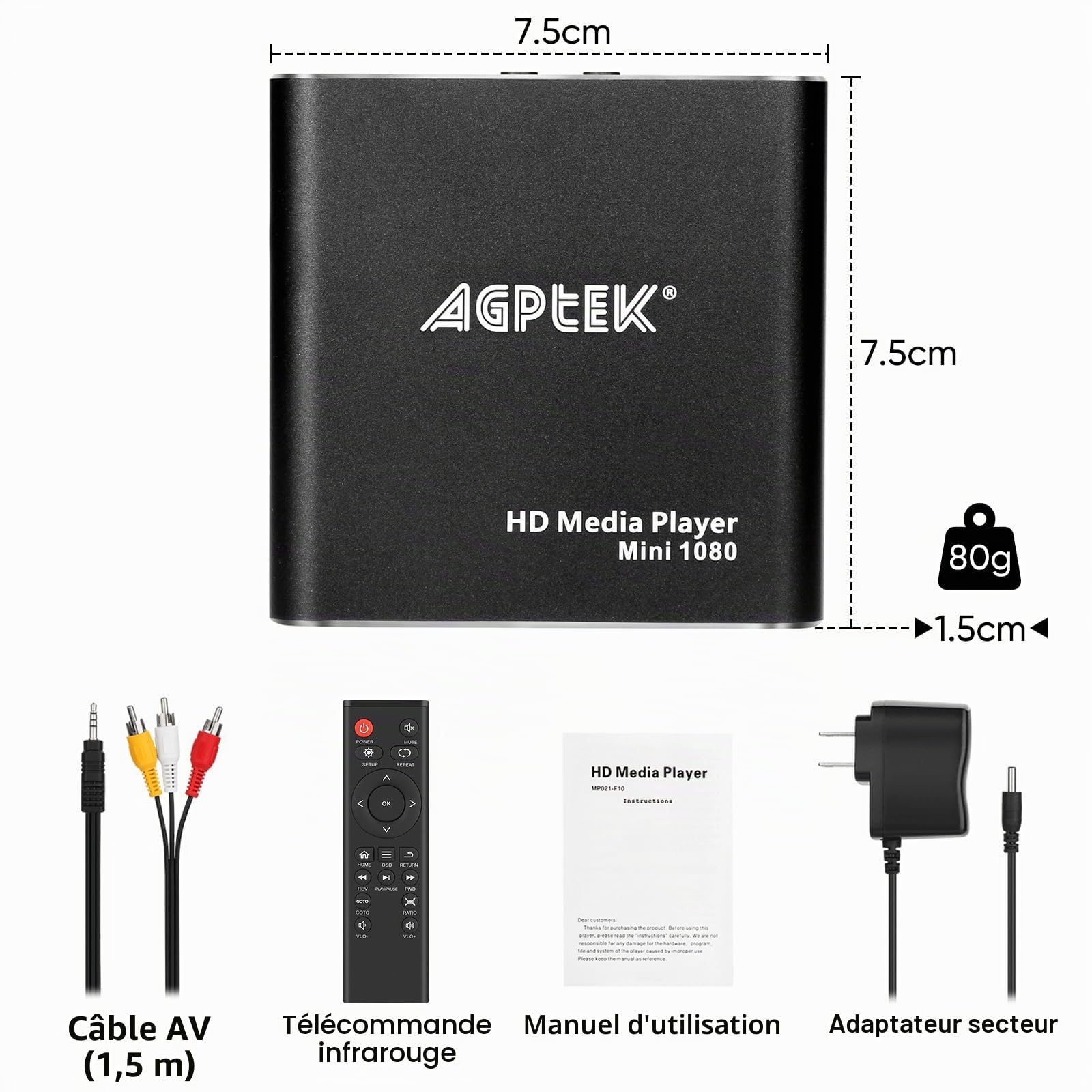 Lecteur Multimédia, HDMI Lecteur Multimédia pour TV Mini HD Media Player 1080P pour -MKV/RM- HDD Clés USB et Cartes SD avec Télécommande (Noir)