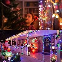 Vista 5 de LYHOPE Luces de Navidad de Carámbanos, 432 LED de 35.4 pies, 8 Modos de Luces de Carámbanos de Bajo Voltaje con 72 Gotas, Luces de Hadas de Cortina