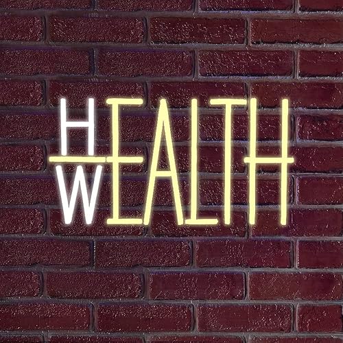 Miniatura 6 de Health&Wealth - Letrero LED de neón para decoración de pared, luces de neón LED de salud y riqueza, decoración de fiesta, interruptor alimentado por