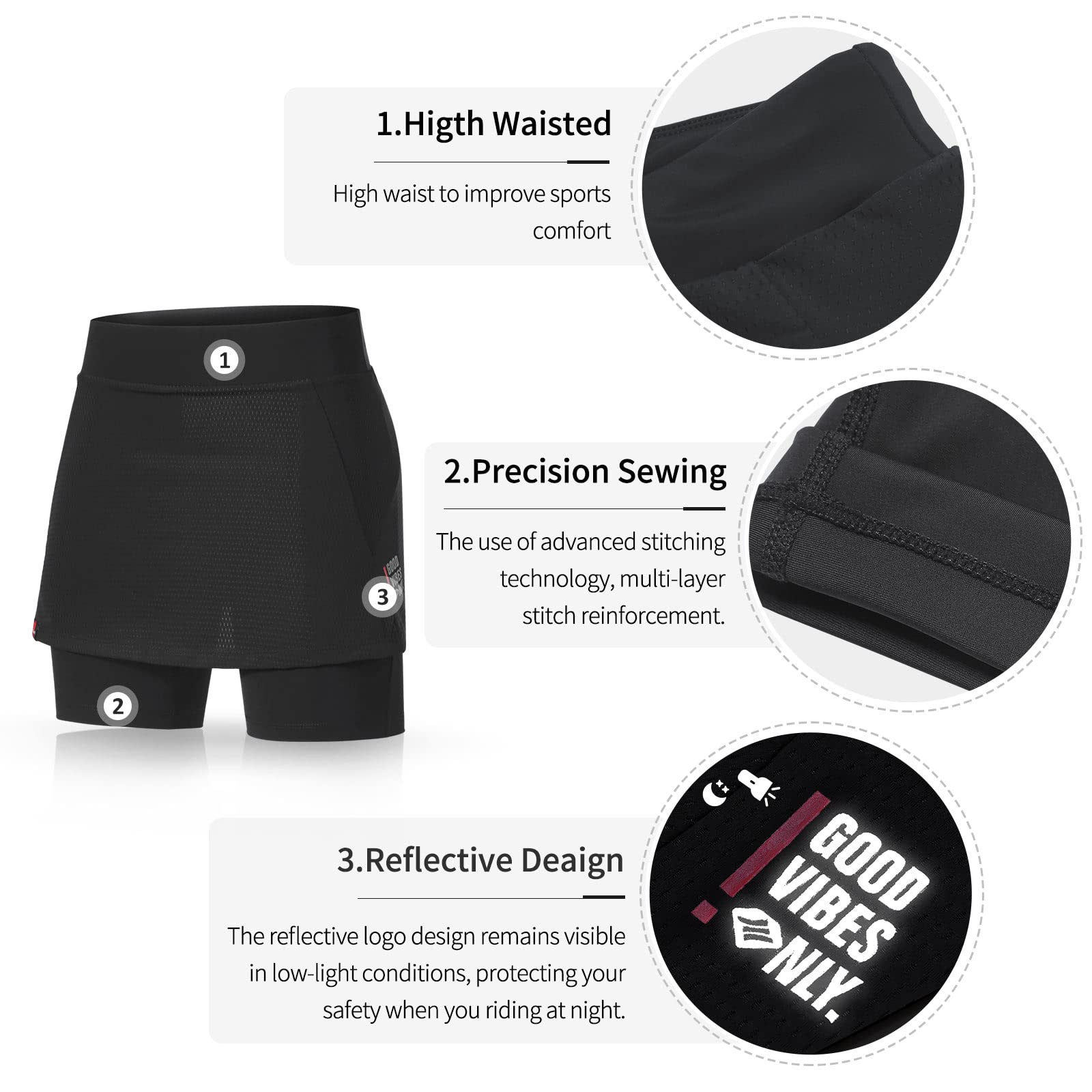 Santic Pantaloncini da ciclismo da donna 2 in 1, pantaloncini da ciclismo con fascia alta imbottita