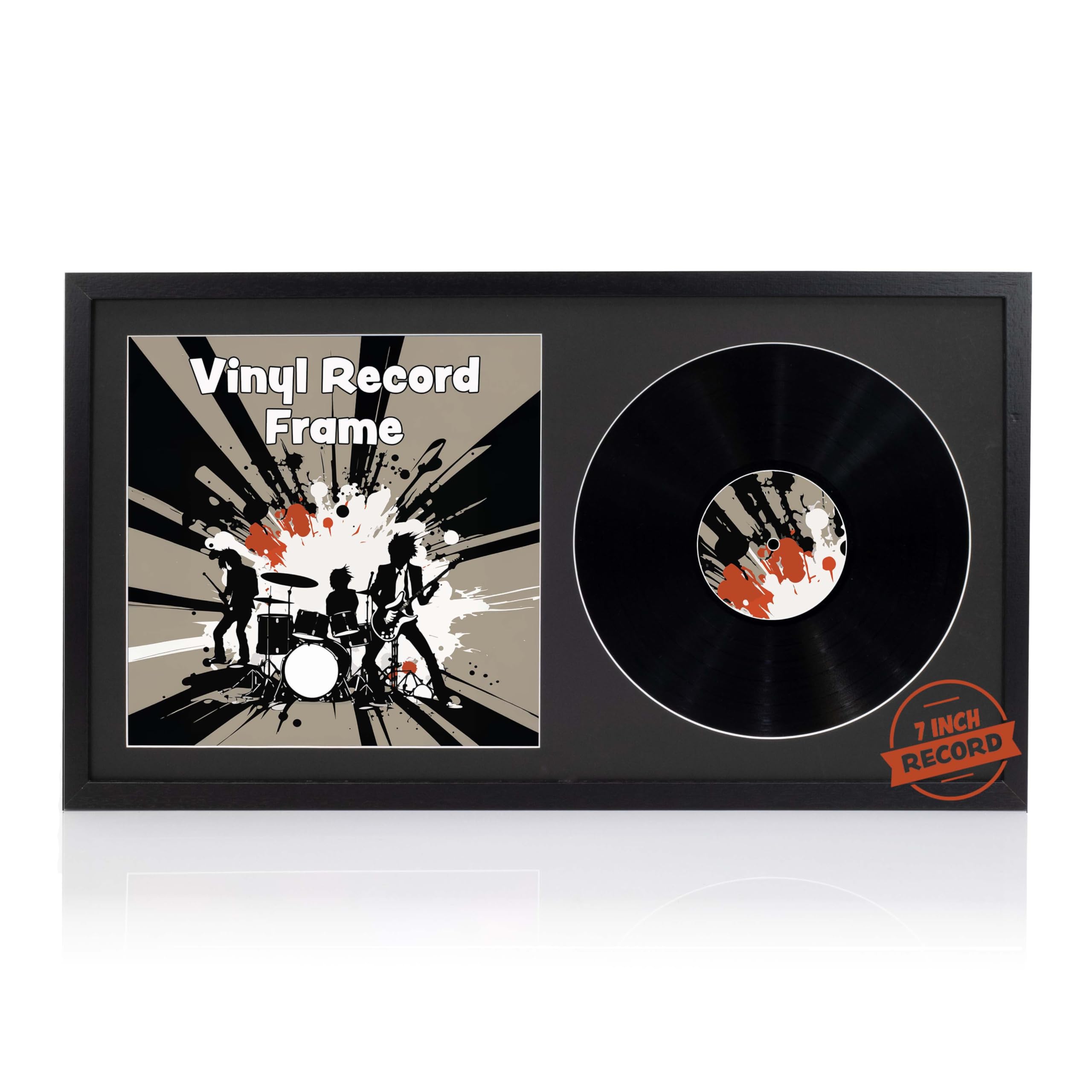Boldon Framing - Black Solid Wood 7" Vinyl Record Display Frame - Double Opening, Black Mount