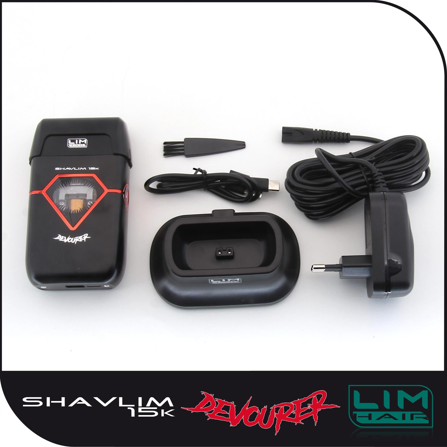 Afeitadora profesional LIM HAIR SHAVLIM 15k DEVOURER para profesionales cualificados. Motor VECTOR 15.000 rpm, Doble cuchilla Titanio hipoalergénico, ZERO Effect, Batería Litio, Sistema control par