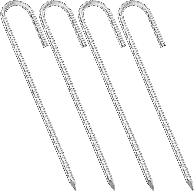 16 Inch Ground Anchor, Heavy Duty Galvanised Steel Ground Anchor, J-Shape Pegs, Stable, Tent Pegs With Chisel Tip At The End, Ideal For Gazebos, Tents, Trampolines, Football Nets (Pack Of 4)