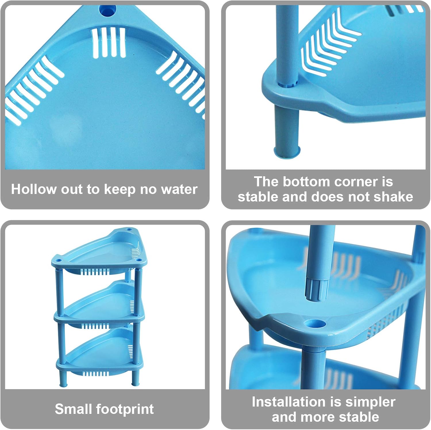 Ranmok 3-Tier Corner Storage Shelf for Cosmetics, Bathroom, Kitchen, Countertop, and Vanity, Organizer Shelf Triangle Blue