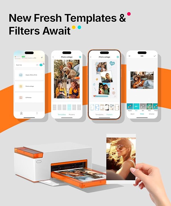 Liene Amber M110 Bluetooth Photo Printer 80 Sheets, Portable Photo Printer for iPhone, Thermal Dye Sublimation, Picture Printer 60 Sheets 4x6 Paper & 20 Sheets 3" Square Sticker Paper & 2 Cartridges by Liene - Image 5