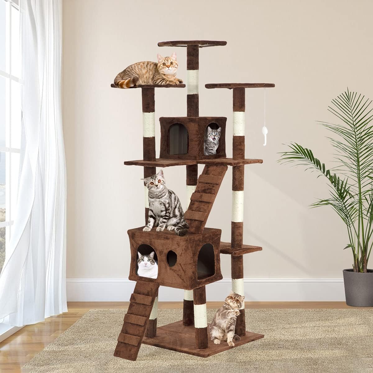 Best Cat Activity Trees Cat Tower Cat Condo, 72 inches Tall Multi-Level Playpen House Kitty Activity Tree Center with Funny Toys (Cats…