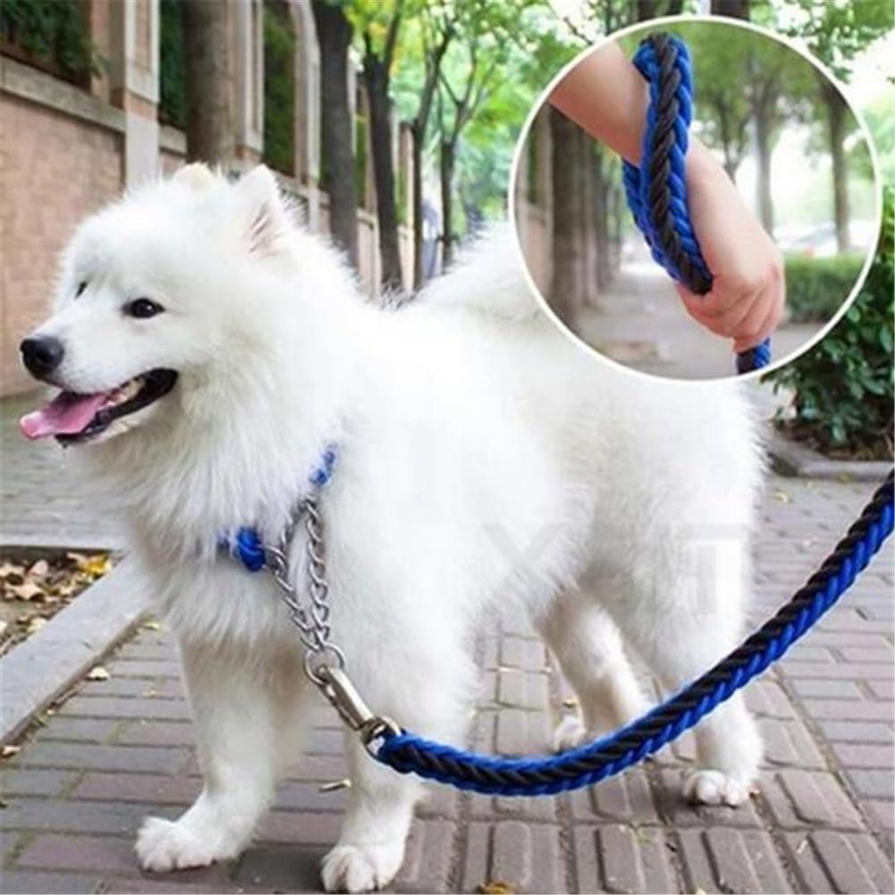 Heavy Duty Braided Dog Leash with Collar, Soft Climbing Training Rope Dog Lead, Pet Running Walking Traction Strap, Adjustable Shock Absorbing Pet Chain, for Medium Large Dogs (XL, Blue Black)